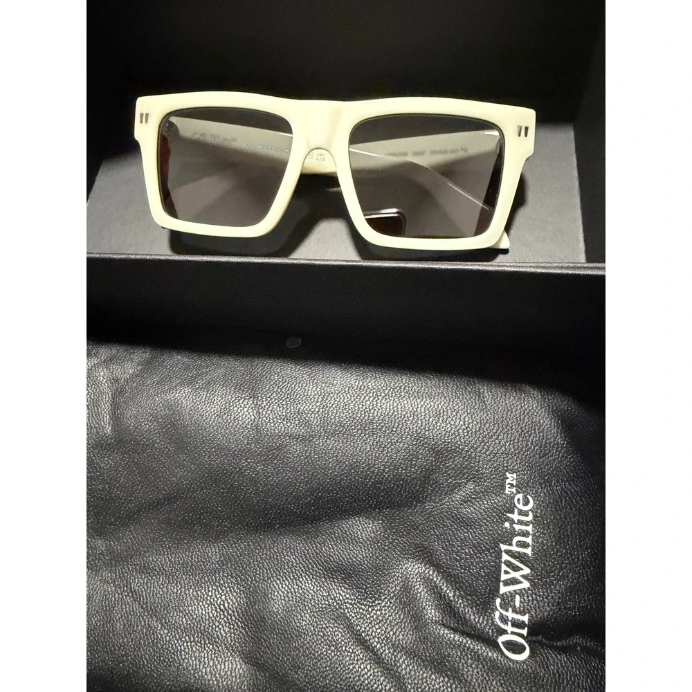 OFF WHITE Sunglasses Men Square Acetate‎ Cream Frame Dark Lens